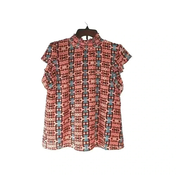 THML  Women's Multicolor  Flutter  Sleeve Colorful Top sz Large - Picture 1 of 11